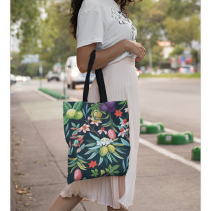 Exotic Tropical Floral Paradise Monogram Tote Bag