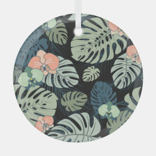 Exotic Tropical: Floral Pattern Glass Tree Decoration