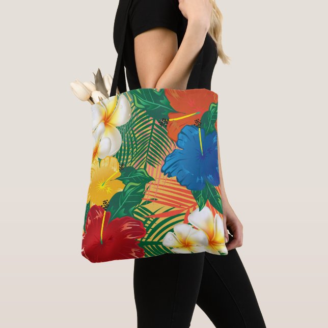 Exotic Tropical Flower Design Tote Bag (Close Up)