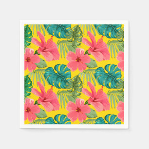 Exotic Tropical Flowers and Foliage on Yellow Napkin