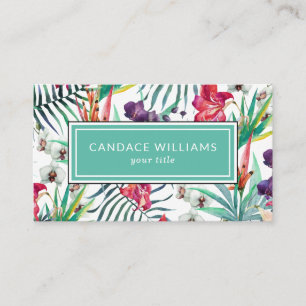 Exotic Tropical Flowers and Foliage Pattern Business Card