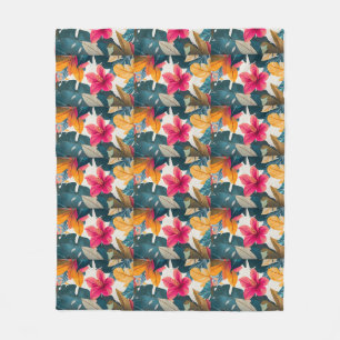 Exotic tropical flowers and leaves fleece blanket