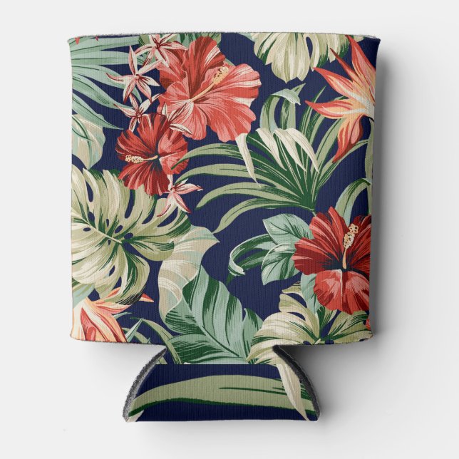 Exotic tropical flowers artwork. can cooler (Front)