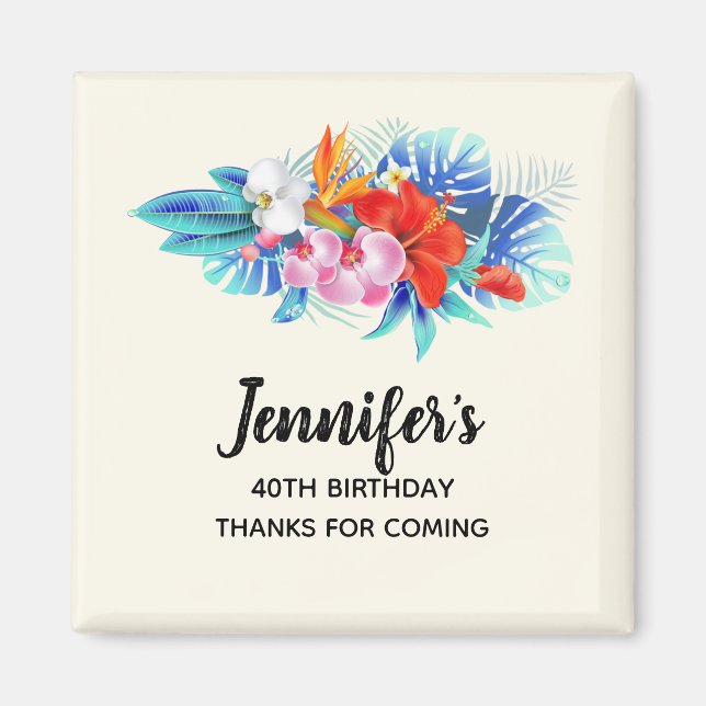 Exotic Tropical Flowers in Pink and Aqua Thank You Magnet (Front)