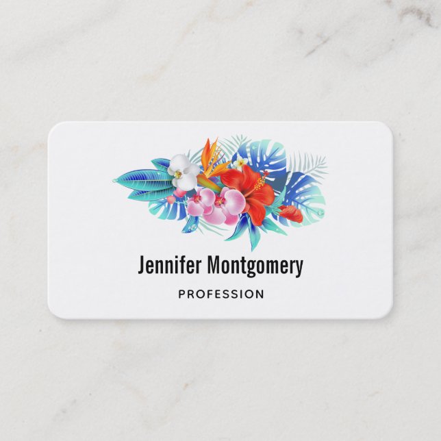  Exotic Tropical Flowers in Pink and Turquoise Business Card (Front)