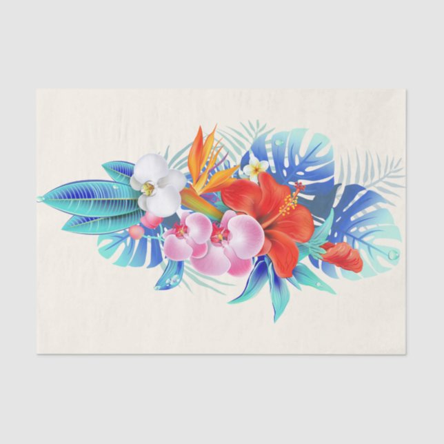 Exotic Tropical Flowers in Pink and Turquoise Tissue Paper (Front)