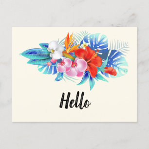 Exotic Tropical Flowers - Pink and Turquoise Hello Postcard
