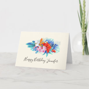 Exotic Tropical Flowers - Pink & Aqua Birthday Card