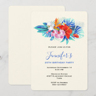 Exotic Tropical Flowers - Pink & Aqua Birthday Invitation