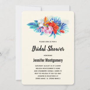 Exotic Tropical Flowers Pink & Aqua Bridal Shower Invitation