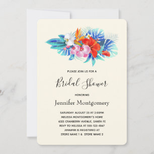 Exotic Tropical Flowers Pink & Aqua Bridal Shower Invitation