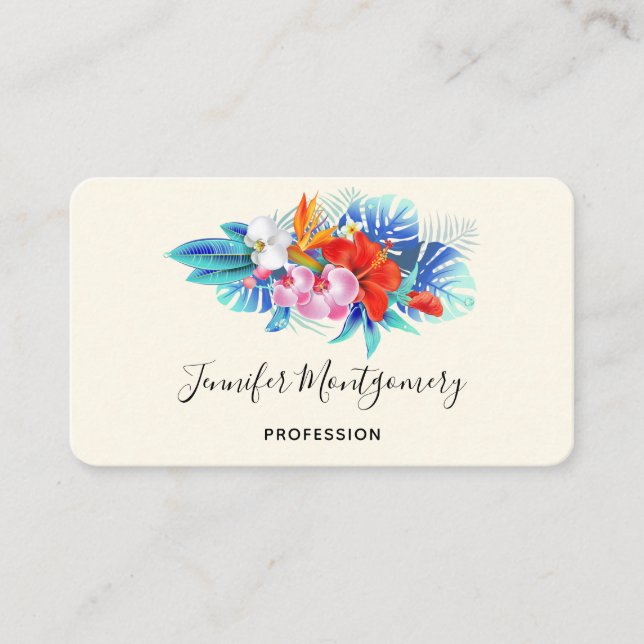 Exotic Tropical Flowers - Pink & Aqua Business Card (Front)