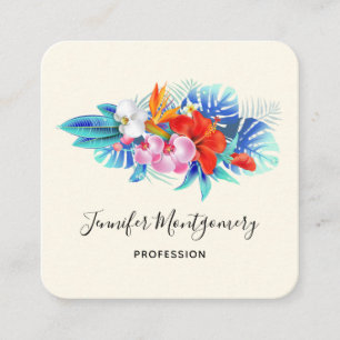 Exotic Tropical Flowers - Pink & Aqua  Square Business Card