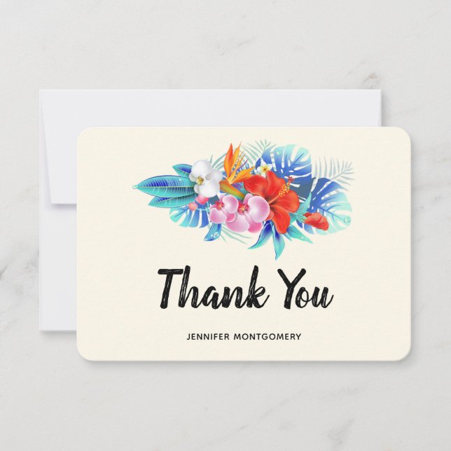 Exotic Tropical Flowers - Pink & Aqua Thank You Card (Front)