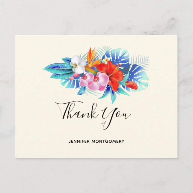 Exotic Tropical Flowers - Pink & Aqua Thank You Postcard (Front)