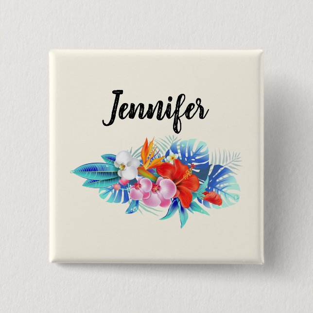 Exotic Tropical Flowers - Pink & Aquamarine 15 Cm Square Badge (Front)