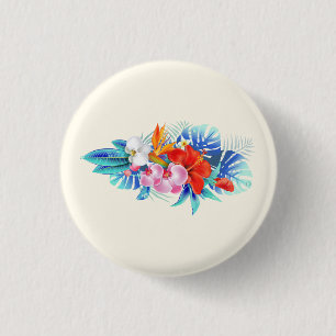 Exotic Tropical Flowers - Pink & Aquamarine 3 Cm Round Badge