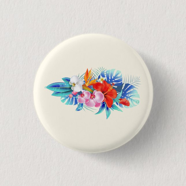 Exotic Tropical Flowers - Pink & Aquamarine 3 Cm Round Badge (Front)