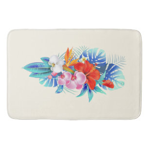 Exotic Tropical Flowers - Pink & Aquamarine Bath Mat