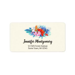 Exotic Tropical Flowers - Pink & Aquamarine Label
