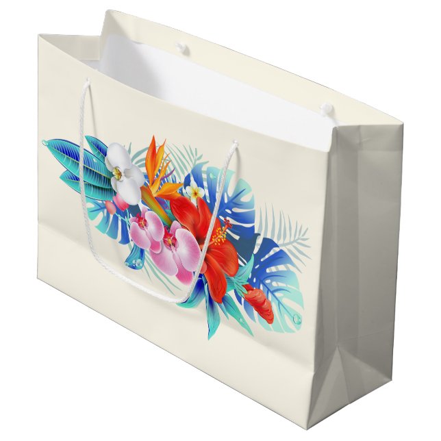 Exotic Tropical Flowers - Pink & Aquamarine Large Gift Bag (Front Angled)