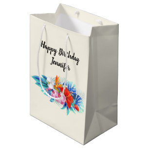 Exotic Tropical Flowers - Pink & Aquamarine Medium Gift Bag
