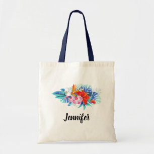 Exotic Tropical Flowers - Pink & Aquamarine Tote Bag