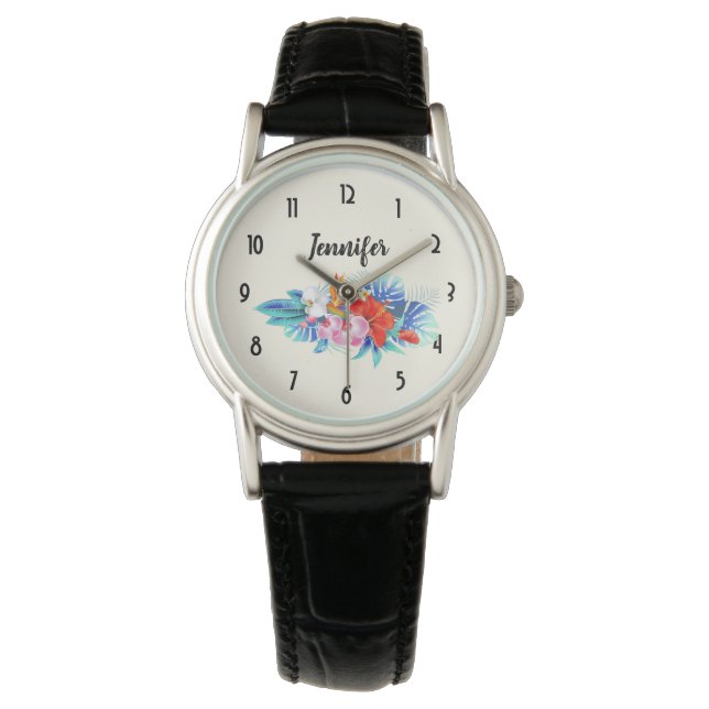 Exotic Tropical Flowers - Pink & Aquamarine Watch (Front)