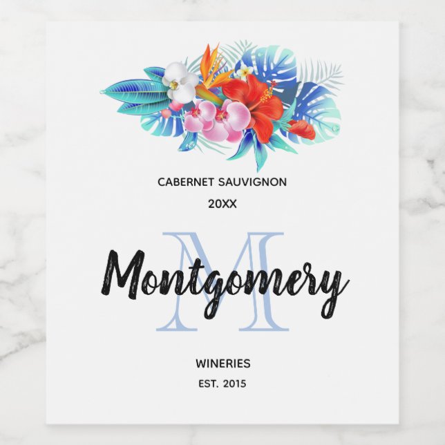 Exotic Tropical Flowers Wine Making Wine Label (Single Label)