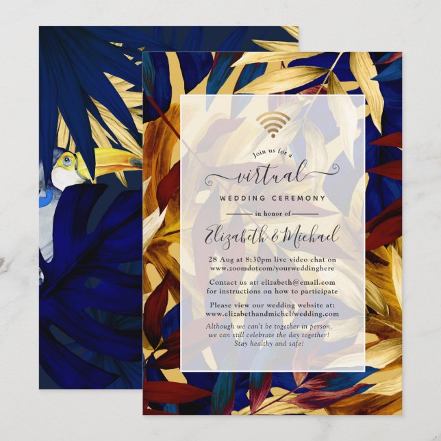 Exotic Tropical Forest Toucan Virtual Wedding Invitation (Front/Back)