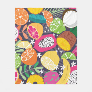 Exotic Tropical Fruits Dark Background Fleece Blanket
