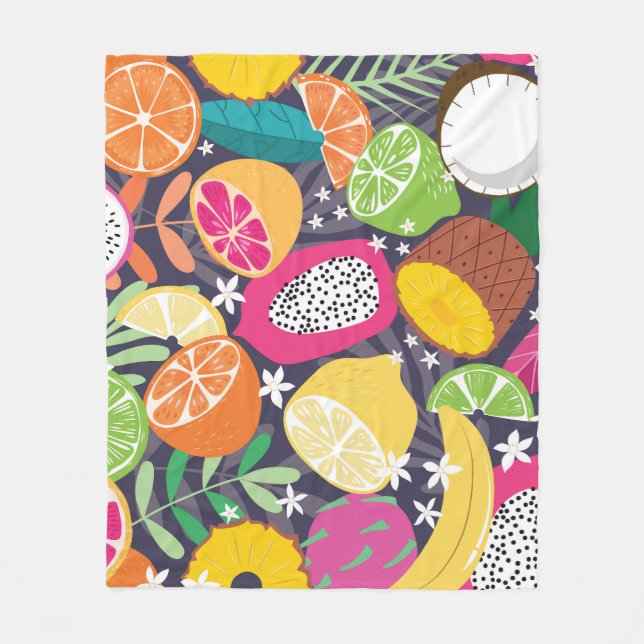Exotic Tropical Fruits Dark Background Fleece Blanket (Front)