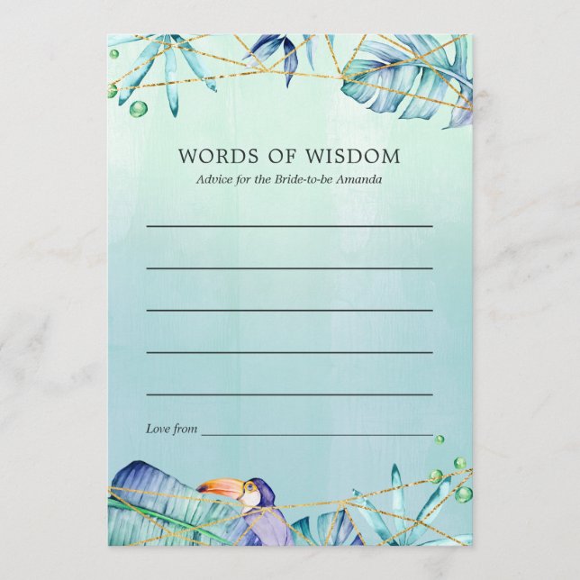 Exotic Tropical Geometric Bridal Shower Advice Card (Front)