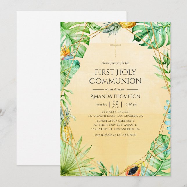 Exotic Tropical Geometric First Holy Communion Invitation (Front/Back)