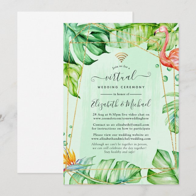 Exotic Tropical Geometric Online Virtual Wedding Invitation (Front/Back)
