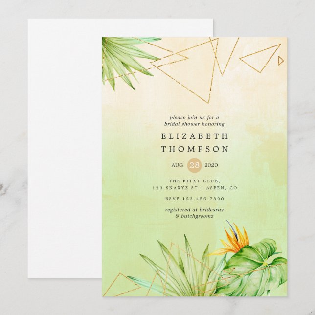 Exotic Tropical Geometric Watercolor Bridal Shower Invitation (Front/Back)