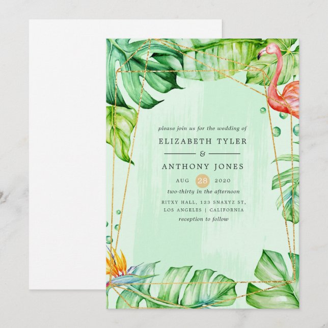 Exotic Tropical Geometric Wedding Invitation (Front/Back)