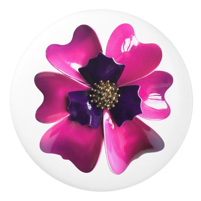 Exotic Tropical Hawaii Orchid Purple Pink Flower Ceramic Knob (Front)