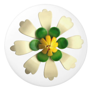 Exotic Tropical Hippie Daisy Flower White Green  Ceramic Knob
