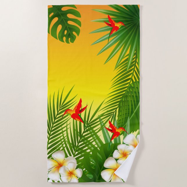 Exotic Tropical 🏝 Hummingbird Design Beach Towel (Front)