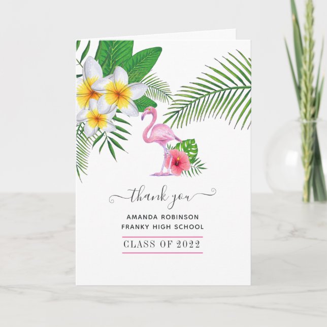 Exotic Tropical Island Pink Flamingo Graduation Thank You Card (Front)