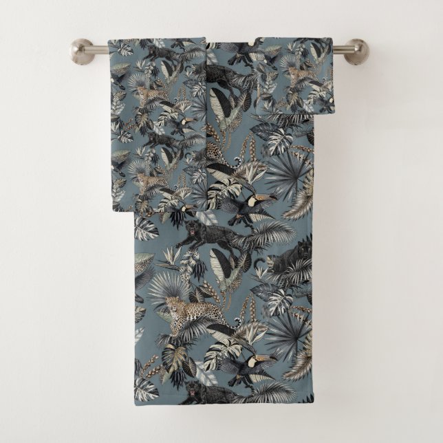 Exotic Tropical Jungle Pattern Panther Leopard Bath Towel Set (Insitu)