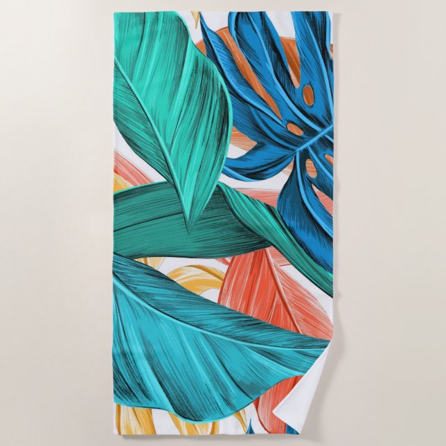 Exotic Tropical Leaves Beach Towel (Front)
