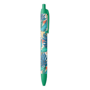 Exotic Tropical Leaves Blue Ink Pen