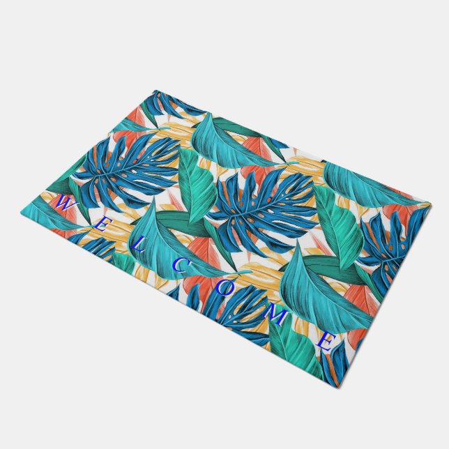 Exotic Tropical Leaves Doormat - Welcome (Angled)