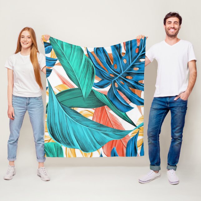 Exotic Tropical Leaves Fleece Blanket (In Situ)