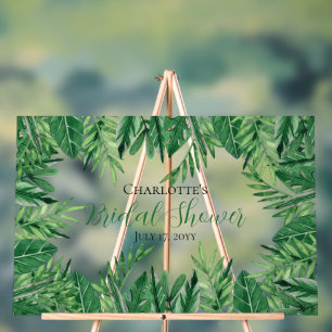 Exotic Tropical Leaves Greenery Bridal Shower Acrylic Sign