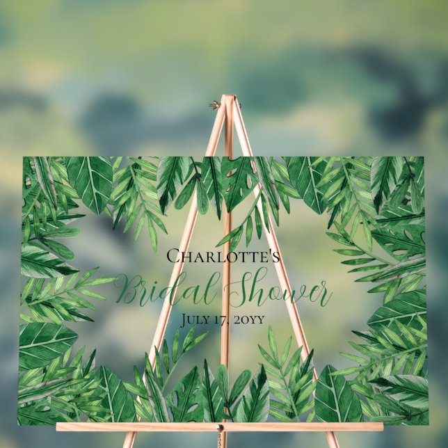 Exotic Tropical Leaves Greenery Bridal Shower Acrylic Sign (Neutral)