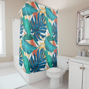 Exotic Tropical Leaves Print Shower Curtain
