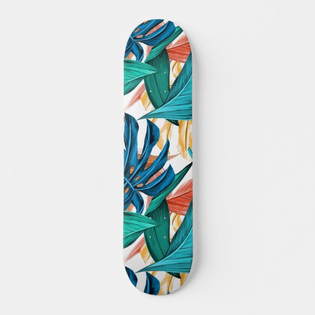 Exotic Tropical Leaves Print  Skateboard (Front)